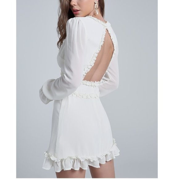 WOVEN RUFFLED OPEN BACK MINI DRESS - Picture 4 of 6